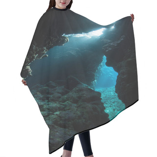 Personality  Sunlight Seeps Into A Dark, Underwater Cavern In The Tropical Pacific Ocean. Caves And Caverns Riddle Coral Reefs And Limestone Islands. Hair Cutting Cape