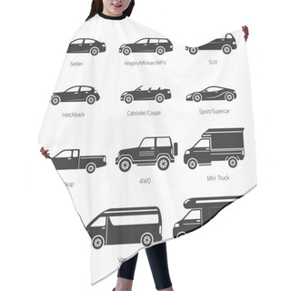 Personality  Car Type And Model Objects Icons Set Hair Cutting Cape