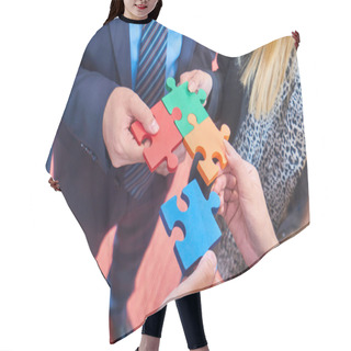 Personality  Group Of Business People Assembling Jigsaw Puzzle And Represent Team Support And Help Concept In Modern Office Hair Cutting Cape