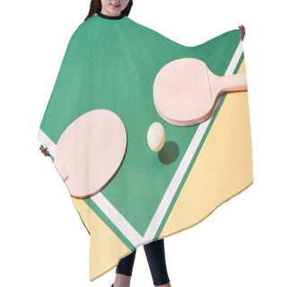 Personality  Wooden Rackets And Ball For Table Tennis On Green And Yellow Surface  Hair Cutting Cape