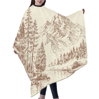 Personality  Alpine Landscape, River And Pine Forest Sketch Hair Cutting Cape