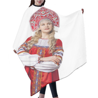 Personality  Traditional Russian Folk Costume, Portrait Of A Young Beautiful  Hair Cutting Cape