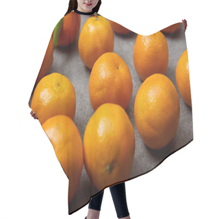Personality  Selective Focus Of Organic Tangerines On Grey Table Hair Cutting Cape