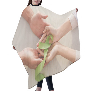 Personality  Partial View Of Male And Female Hands With Green Ribbon - Mental Health Day Hair Cutting Cape