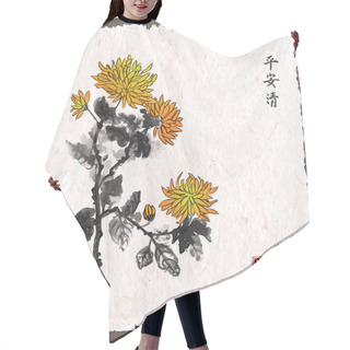 Personality  Traditional Oriental Yellow Chrysanthemum Flowers Hair Cutting Cape