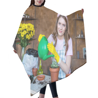 Personality  Woman Watering Plant Hair Cutting Cape