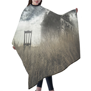 Personality  Abandoned Chair Out In A Field Facing A Haunted House Hair Cutting Cape