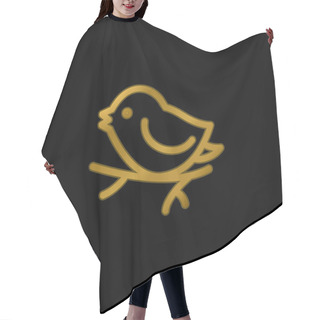 Personality  Bird On Branch Gold Plated Metalic Icon Or Logo Vector Hair Cutting Cape