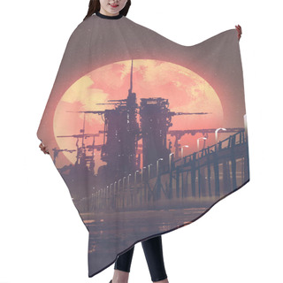 Personality  Futuristic City With Red Planet On Background Hair Cutting Cape