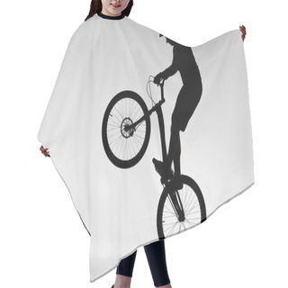 Personality  Silhouette Of Trial Biker Performing Bunny Hop On White Hair Cutting Cape