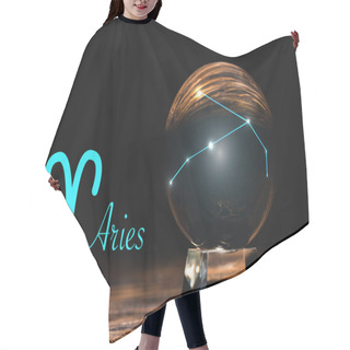 Personality  Crystal Ball With Constellation Near Aries Zodiac Sign On Wooden Table Isolated On Black Hair Cutting Cape