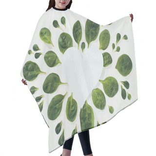 Personality  Top View Of Beautiful Fresh Green Leaves And Blank White Heart Symbol With Copy Space On Grey Hair Cutting Cape