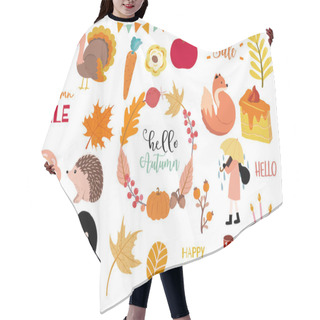 Personality  Autumn Object Collection With Pumpkin,fox,turkey,acorn,leaves.Il Hair Cutting Cape