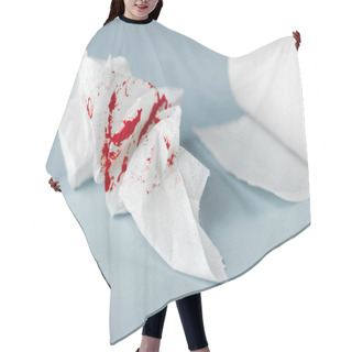 Personality  A Photo Of Used Bloody Toilet Paper And A Toilet Paper Roll On The Light Blue Background Hair Cutting Cape