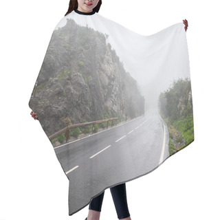 Personality  Wet, Winding Mountain Road In The Fog. The Island Of La Gomera. Canary. Hair Cutting Cape