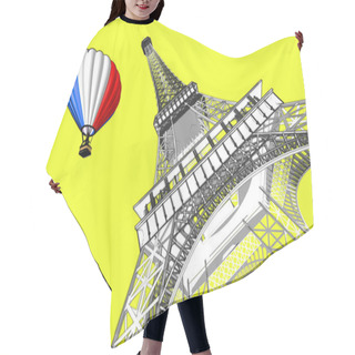 Personality  France Concept. Paris Sketches Hand Drawing Style Eiffel Tower And Hot Air Balloon With France Flag On A Yellow Background. 3d Rendering  Hair Cutting Cape