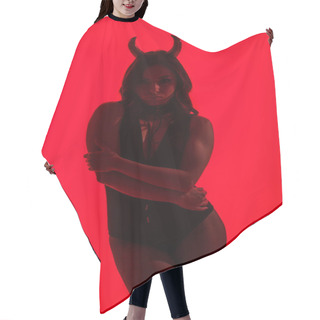Personality  Silhouette Of Sexy Woman In Devil Costume, Isolated On Red Hair Cutting Cape