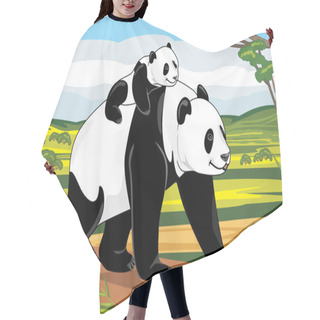 Personality  Panda Mom And Her Baby On A Landscape Background Hair Cutting Cape