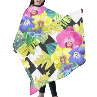 Personality  Watercolor Illustration With Tropical Flowers. Hair Cutting Cape