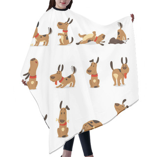 Personality  Cartoon Dog Set. Dogs Tricks And Action Digging Dirt Eating Pet Food Jumping Sleeping Running And Barking Vector Illustration Hair Cutting Cape