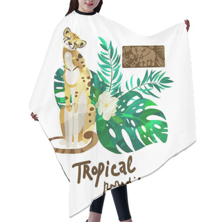 Personality  Beautiful Cheetah And Tropical Leaves With Watercolor Effect Hair Cutting Cape