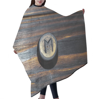 Personality  Rune Ehwaz Carved From Wood On A Wooden Background - Elder Futhark Hair Cutting Cape