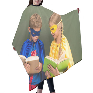 Personality  Pupils In Superhero Costumes With Books Hair Cutting Cape