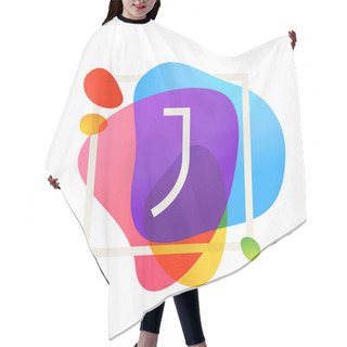 Personality  J Letter Logo In Square Frame At Watercolor Splash Background. Hair Cutting Cape
