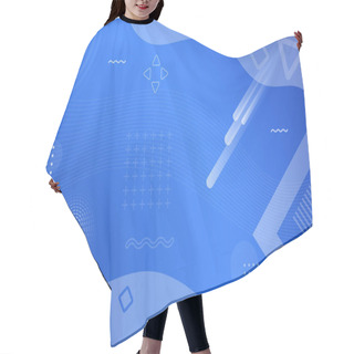 Personality  Abstract Geometric Background In Blue With Different Shapes Such As Arrows, Wavy Lines, Triangles, Circles, Crosses. Hair Cutting Cape