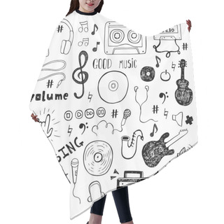 Personality  Set Of Music Doodle Isolated On White Background Hair Cutting Cape