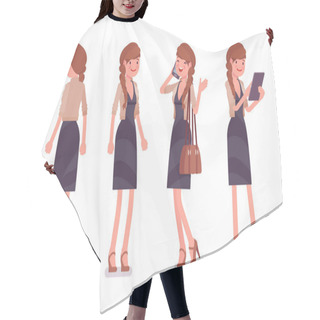 Personality  Pretty Female Office Employee Standing Hair Cutting Cape