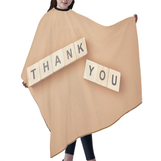 Personality  Top View Of Wooden Blocks With Thank You Lettering On Beige Background Hair Cutting Cape