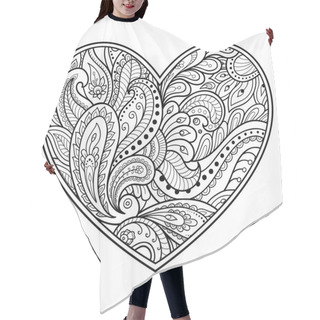 Personality  Mehndi Flower Pattern In Form Of Heart With Lotus For Henna Drawing And Tattoo. Decoration In Ethnic Oriental, Indian Style. Coloring Book Page. Hair Cutting Cape