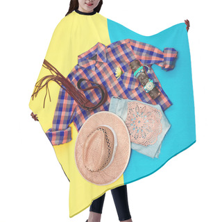 Personality  Country Style Set. Fashionable Clothing And Accessories. Hair Cutting Cape