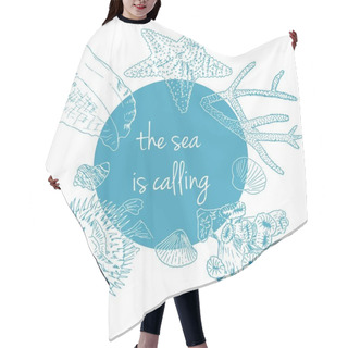 Personality  Sea Is Calling. Marine Background With Seashells, Corals And Starfish Hair Cutting Cape