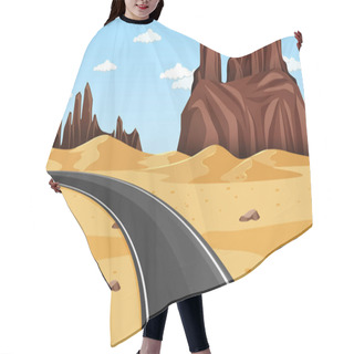Personality  Desert Forest Landscape At Daytime Scene With Long Road Illustration Hair Cutting Cape