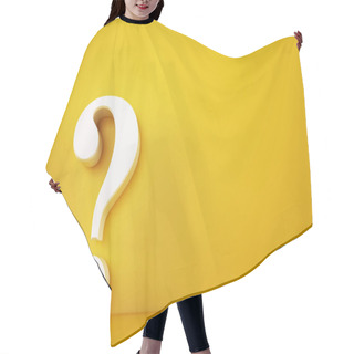 Personality  Big White Question Mark On A Yellow Background. 3D Rendering Hair Cutting Cape