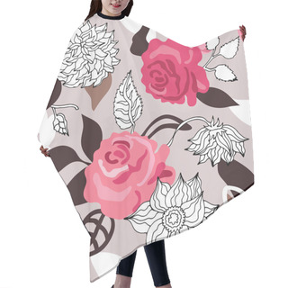 Personality  Pink Vintage Pattern With Large Roses And Dahlias. Hair Cutting Cape