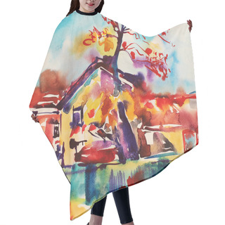 Personality  Original Watercolor Abstract Rural Landscape Hair Cutting Cape