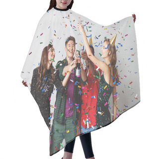 Personality  Corporate Party Happy Friends Dancing With Confetti And Champagn Hair Cutting Cape