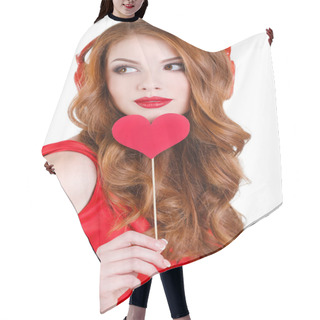 Personality  The Bright Beautiful Woman On St. Valentine's Day. Hair Cutting Cape