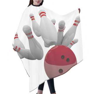 Personality  Red Bowling Ball  And Pins Hair Cutting Cape