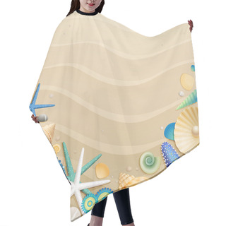 Personality  Shells And Starfishes On Sand Background Hair Cutting Cape