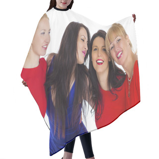 Personality  Group Of Four Sexy, Beautiful Young Happy Women. Isolated On Whi Hair Cutting Cape