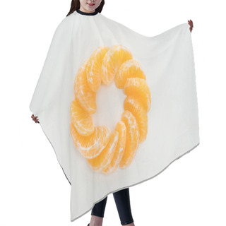 Personality  Flat Lay With Peeled Tangerine Slices Arranged In Circle On White Background Hair Cutting Cape