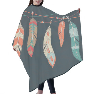Personality  Vector Colorful Set Of Ethnic Decorative Feathers Hanging On Threads Hair Cutting Cape