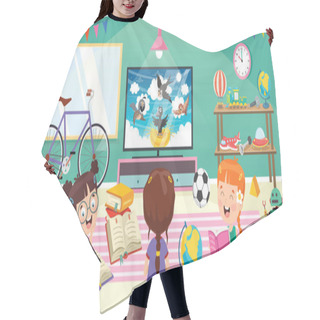 Personality  Children Watching Television In A Room Hair Cutting Cape