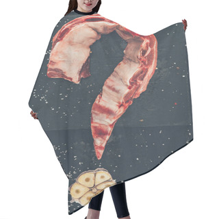 Personality  Top View Of Pork Meat And Garlic In Shape Of Question Mark Hair Cutting Cape