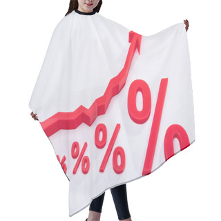 Personality  Close-up Of Increasing Red Percentage Symbol And Arrow Sign On White Background Hair Cutting Cape