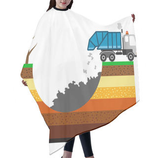 Personality  Environment Pollution Illustration With Garbage Truck. Poisoned Soil. Hair Cutting Cape